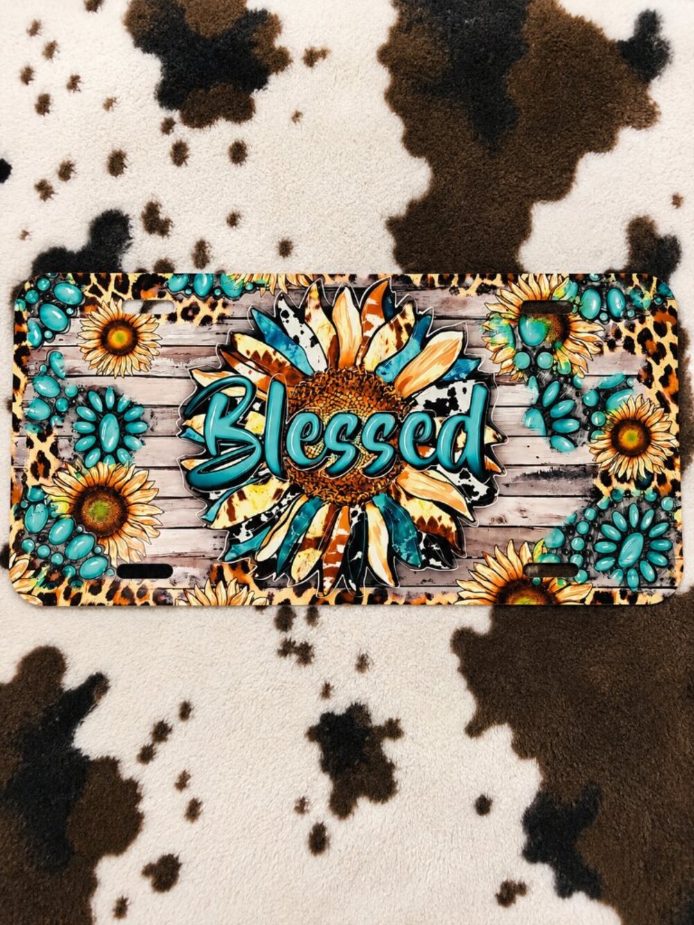 Blessed Sunflower Car Tag Handmade Vehicle License Plate